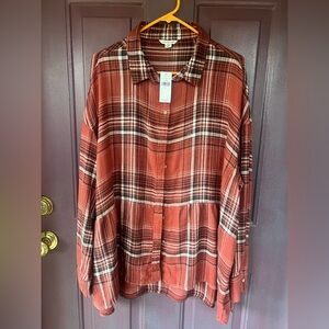 NWT American Eagle Babydoll Flannel Shirt Sz Large